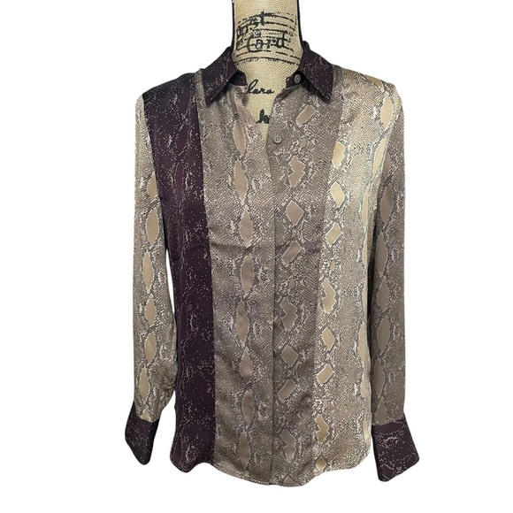 Equipment Femme Yvonet Button Down Blouse Top Brown Snakeskin Print Size Small - Picture 1 of 8
